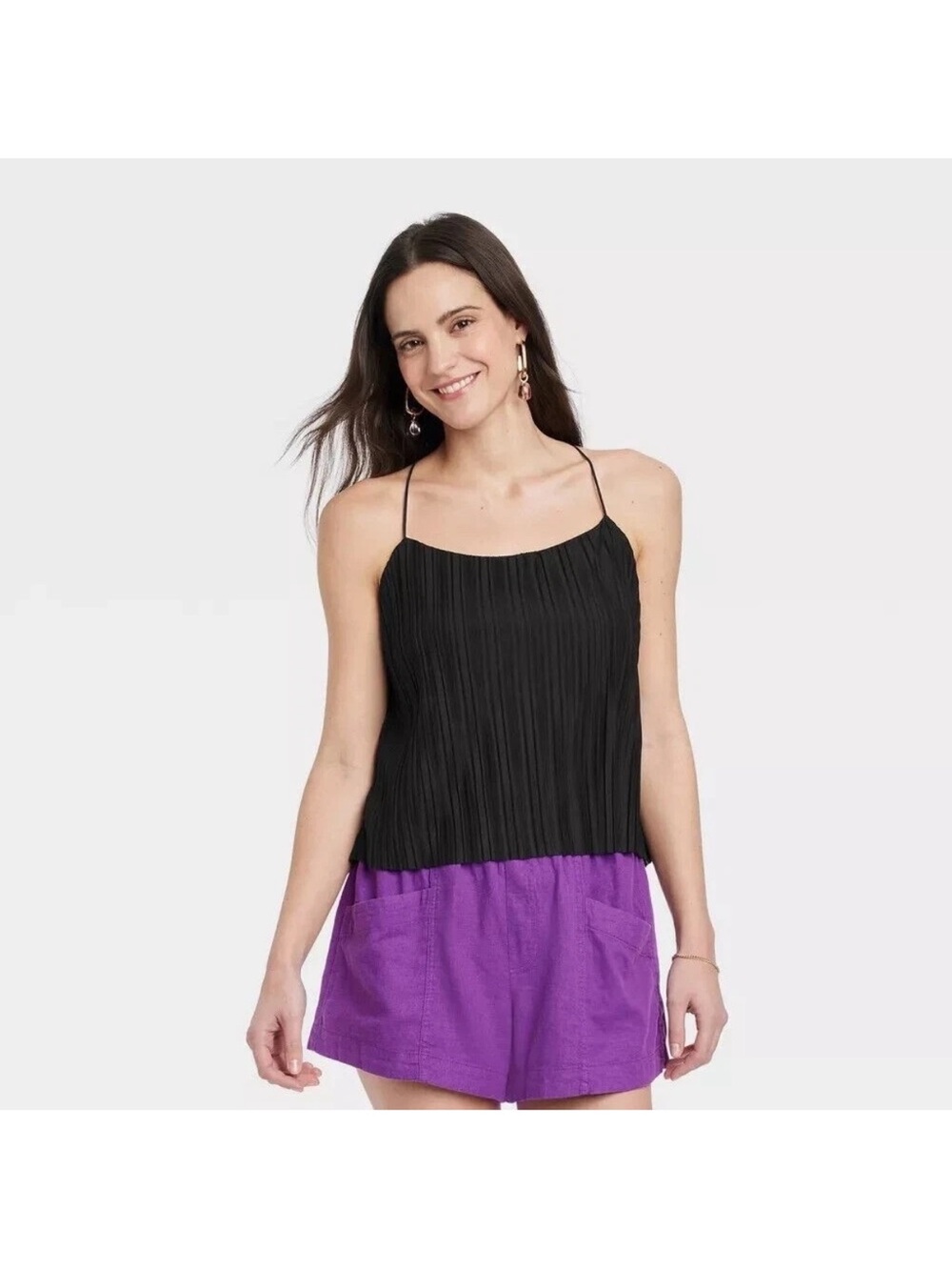 A New Day Pleated Camisole Tank Top Black Size Small
